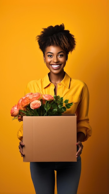 Femme noire africaine tenant une boîte