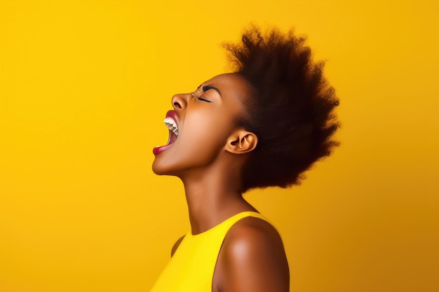 Une femme noire en angoisse sur un jaune vibrant