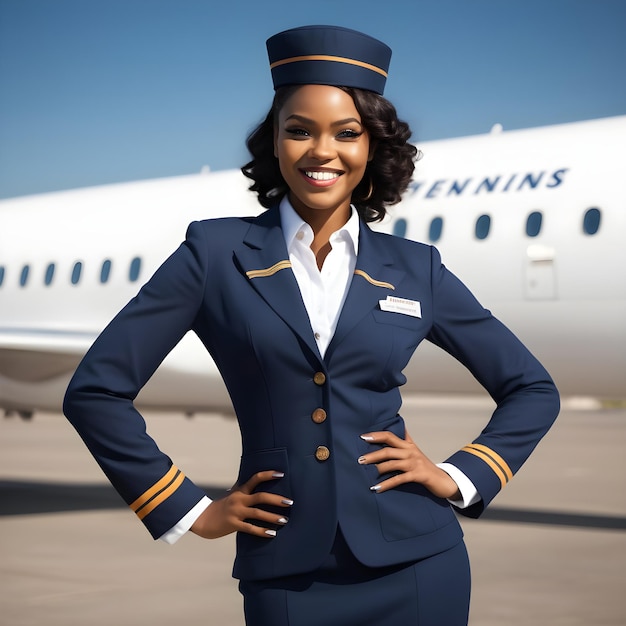 Photo une femme noire attrayante et une hôtesse de l'air souriante.