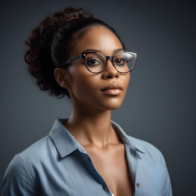 Une femme noire attrayante portant des lunettes optiques.