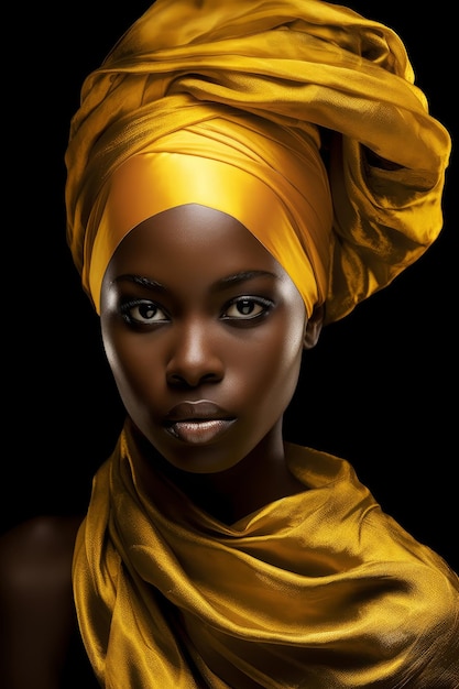 Une femme noire avec une écharpe jaune et une écharpe jaune