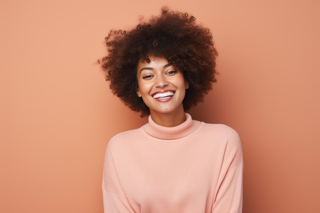 Photo femme noire heureuse personne décontractée image sociale en vedette arrière-plan de couleur