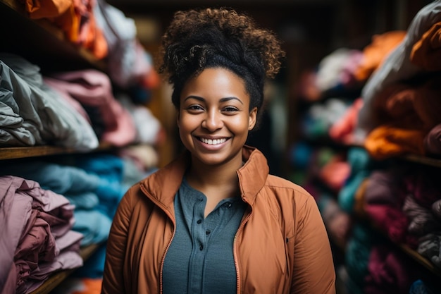 Femme noire de l'industrie de la mode et portrait de créateur de tailleur de vêtements avec IA générative d'entreprise