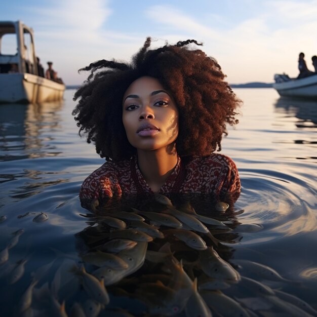 Photo une femme noire en photographie sous-marine