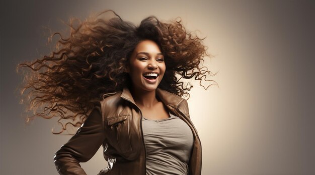 Femme noire de race mixte beauté tirée fille super heureuse riant portrait d'une jeune femme afro-américaine