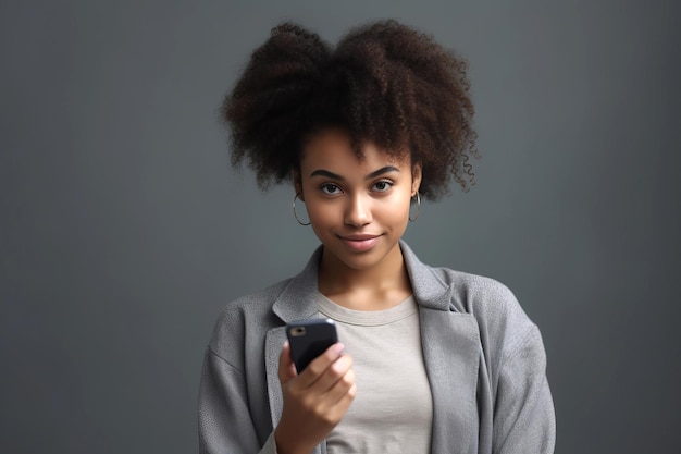 Femme noire sérieuse à l'aide de smartphone