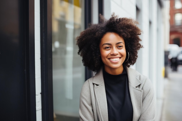 Photo femme noire souriant dans un studio