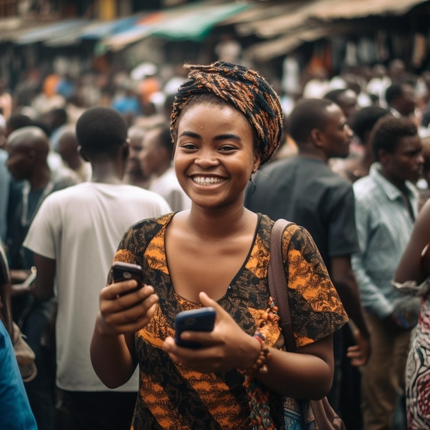 Une femme noire souriante au marché