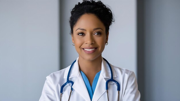 Une femme noire avec un stéthoscope.