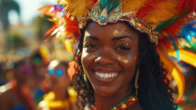 Une femme noire en tenue colorée au carnaval