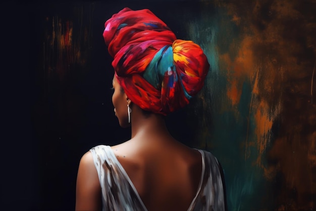 Femme noire avec turban sur la tête IA générative