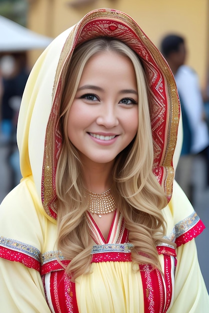 Photo femme non identifiée en vêtements traditionnels lors de la célébration du jour de l'indépendance de la malaisie