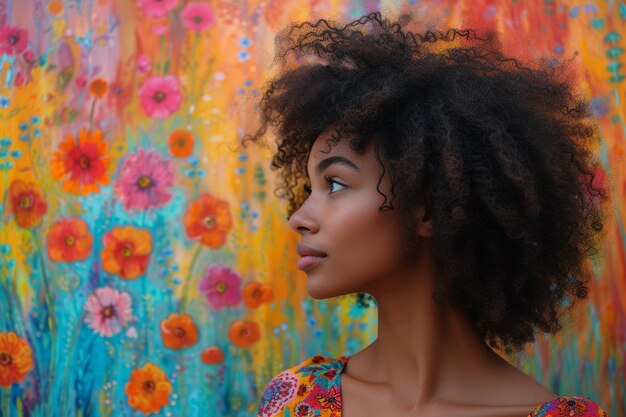 Photo une femme observe des fleurs en train de peindre.