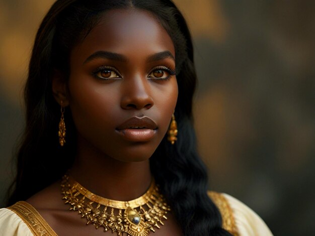 une femme avec un œil d'or et un bracelet d'or