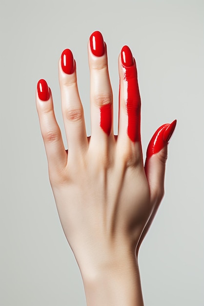 Photo une femme avec des ongles rouge vif qui dit « brillant » sur la paume.