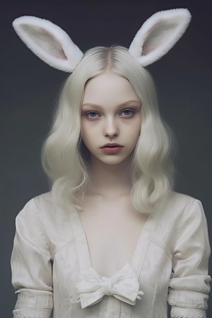 une femme avec des oreilles de lapin