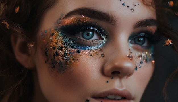 Une femme avec des paillettes sur le visage