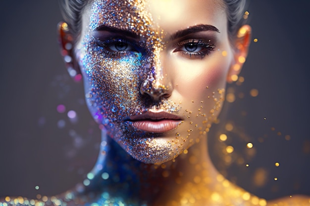 Une femme avec des paillettes sur le visage