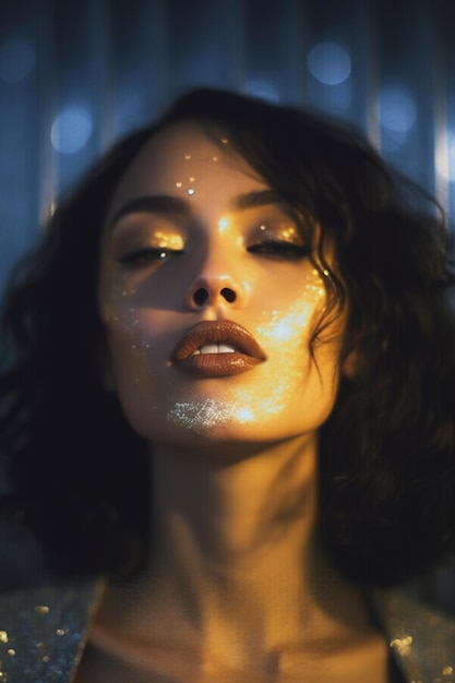 Une femme avec des paillettes sur le visage