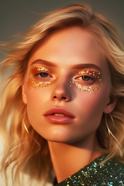 Une femme avec des paillettes sur les yeux