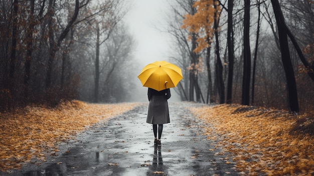 une femme avec un parapluie dans la ville à l'automne sous la pluie