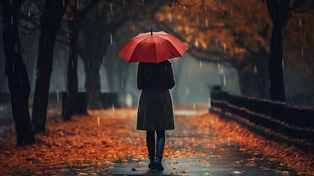 une femme avec un parapluie dans la ville à l'automne sous la pluie