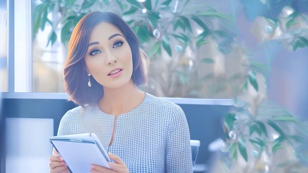 Femme parlant au bureau art génératif par IA