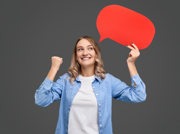 Femme, parole, ballon, célébrer, succès