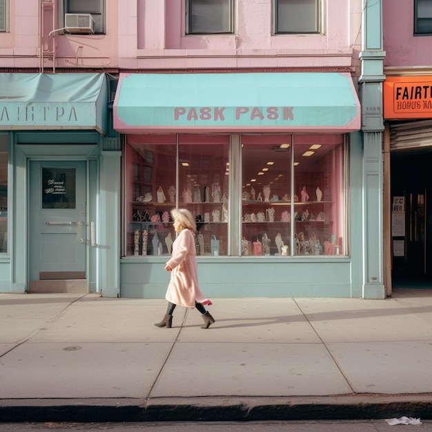 Photo une femme passe devant un magasin appelé 