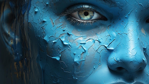 Femme à la peau peinte en bleu