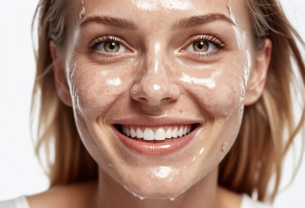 Photo une femme avec une peau sur le visage sourit