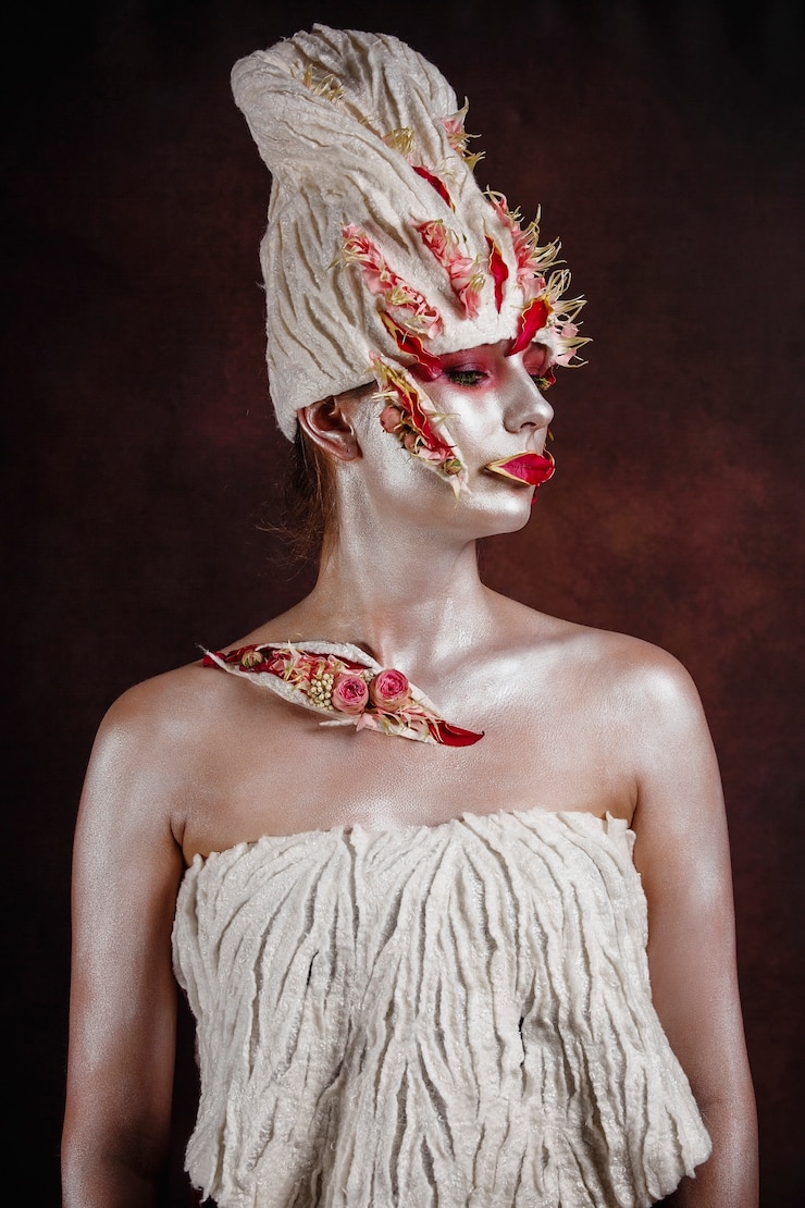 Photo femme peinte avec une coiffure fantastique