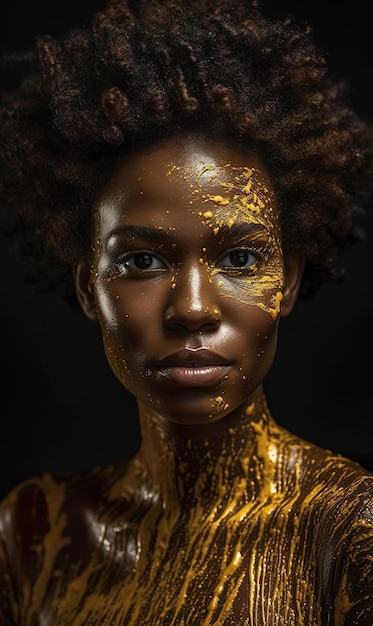 Une femme avec une peinture dorée sur le visage