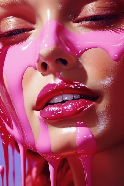 Une femme avec de la peinture rose sur le visage