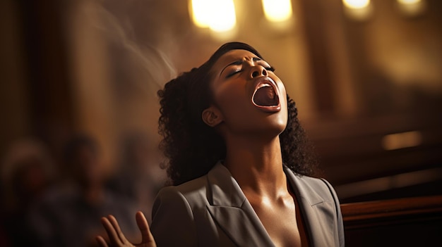 Femme pendant la prière dans une église