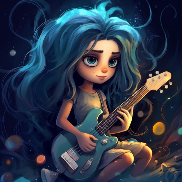 Femme personnage d'anime dame jouant de la guitare