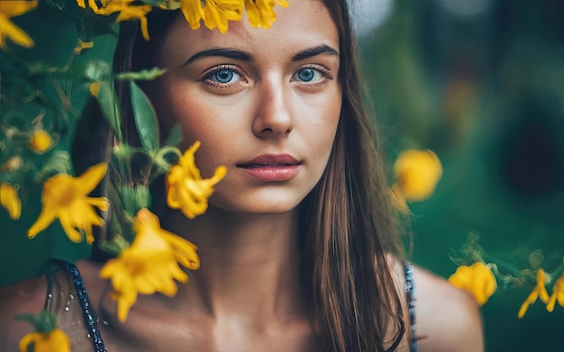 Femme en photo avec des fleurs