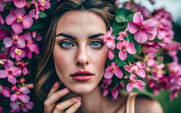 Femme en photo avec des fleurs