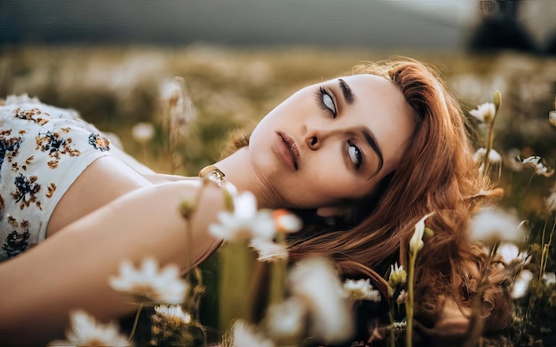 Femme en photo avec des fleurs