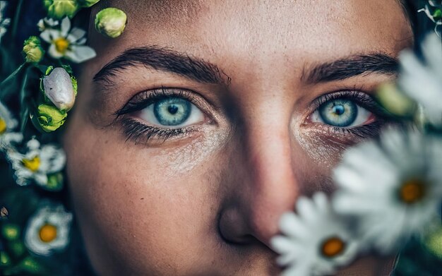 Femme en photo avec des fleurs