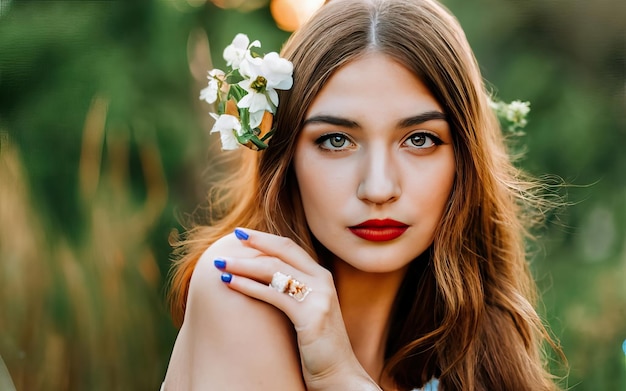 Femme en photo avec des fleurs