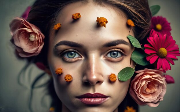 Femme en photo avec des fleurs