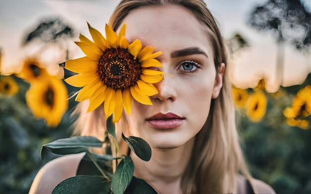 Photo femme en photo avec des fleurs