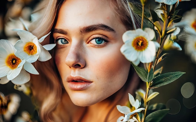 Femme en photo avec des fleurs