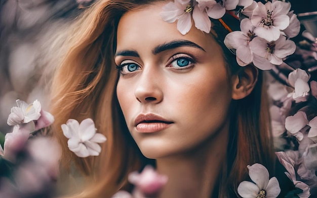 Femme en photo avec des fleurs