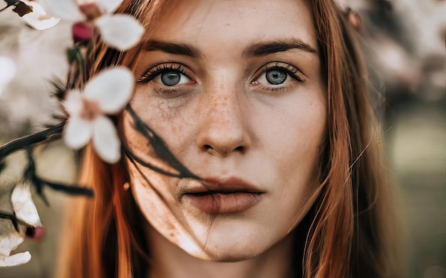 Femme en photo avec des fleurs