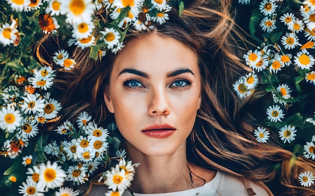 Femme en photo avec des fleurs