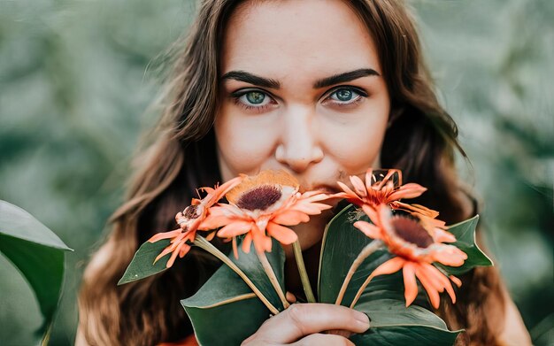 Photo femme en photo avec des fleurs