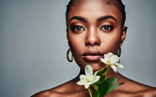 Photo femme en photo avec des fleurs