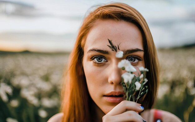 Photo femme en photo avec des fleurs